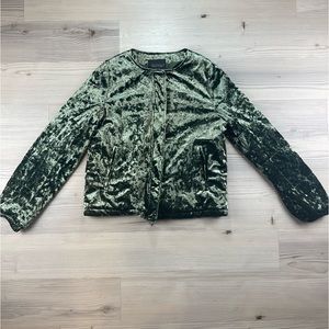 Sanctuary Women's Velvet Jacket Moss Green Full Zip Quilted Long Sleeve - Size S